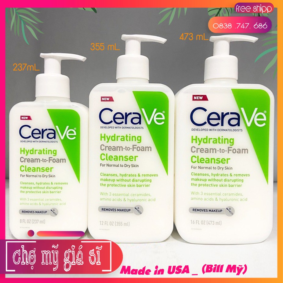 Sữa Rửa Mặt Tẩy Trang Cerave Hydrating Cream to Foam Cleanser 355ML