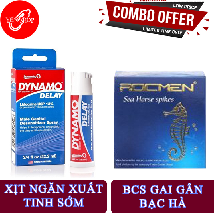 Kéo dài thời gian quan hệ với hộp 3C bao cao su gai gân huong bạc hà và chai xịt Dy-na-mo dung tích 22,2ml ngăn xuất tinh sớm hiệu quả