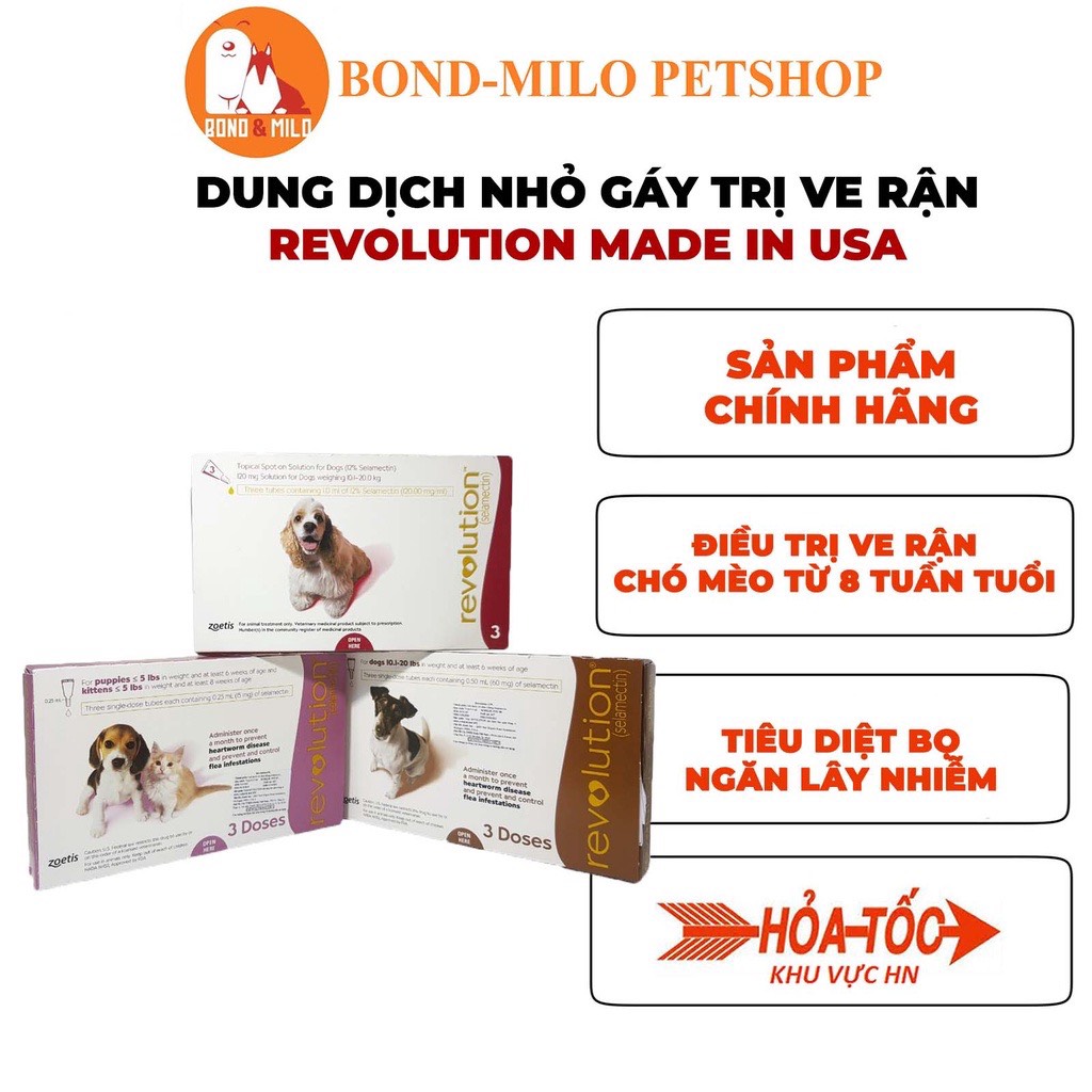DUNG DỊCH NHỎ GÁY TRỊ VE RẬN CHO CHÓ MÈO REVOLUTION MADE IN USA - BONDMILO SHOP