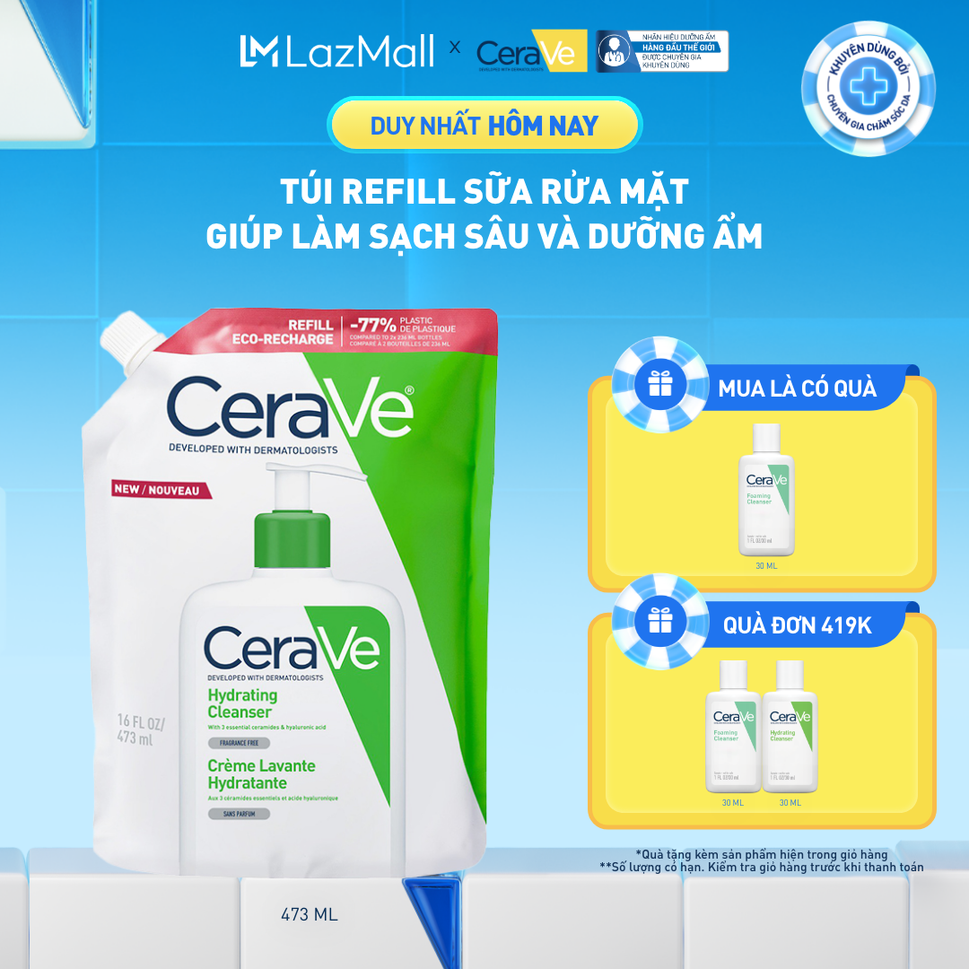 Túi refill sữa rửa mặt giúp làm sạch sâu và dưỡng ẩm Cerave Hydrating Cleanser 473ML