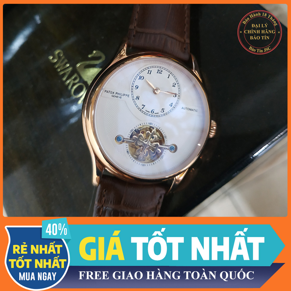 Đồng hồ patek thời trang nam lộ tim 2 kim automatic + thẻ bảo hành
