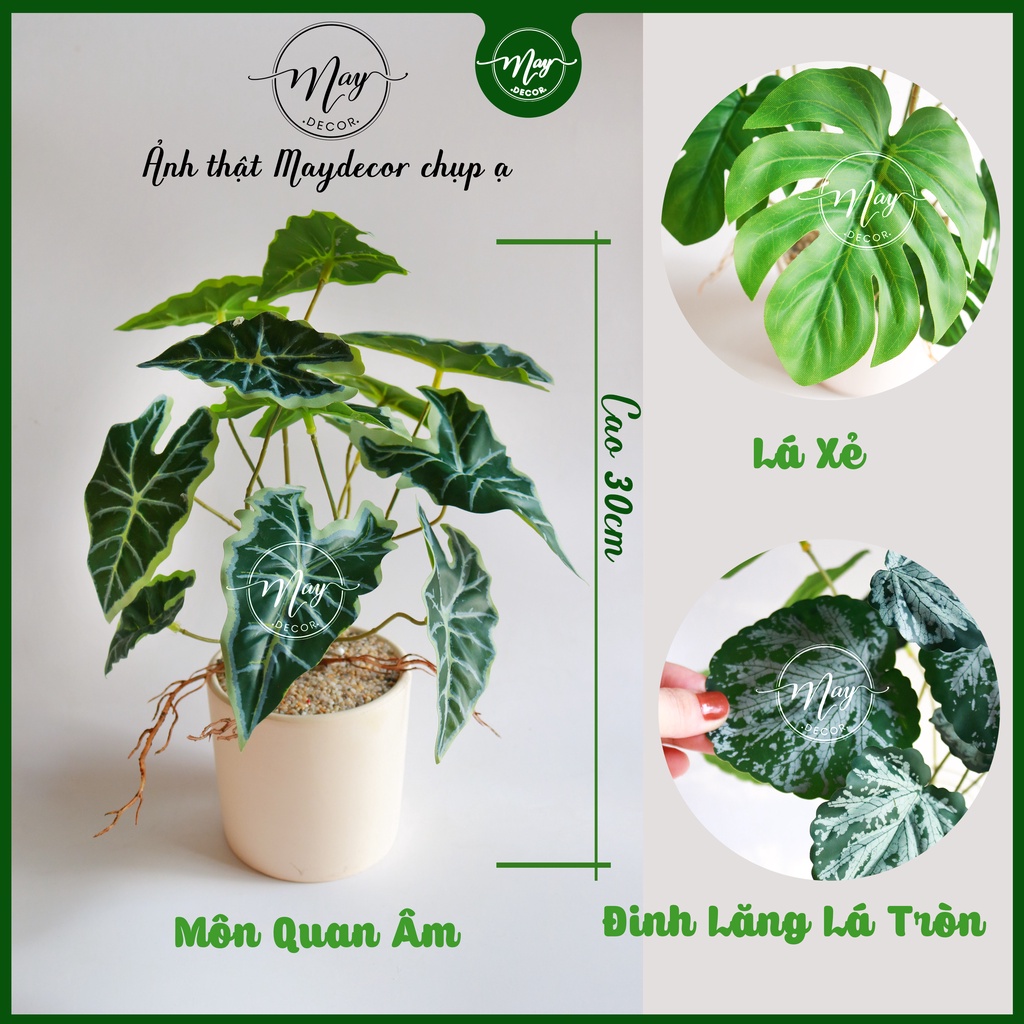 Chậu cây giả để bàn trang trí 12 lá cao 30cm