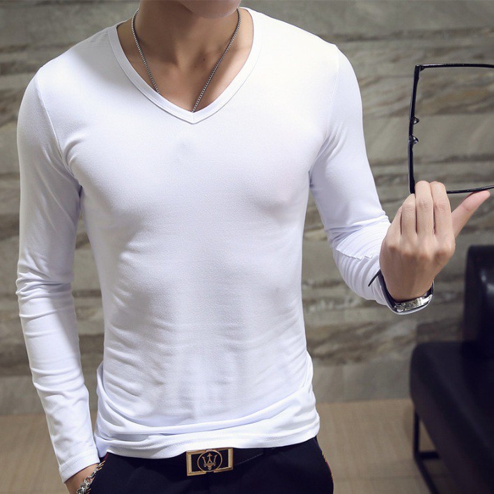 Áo thu đông nam vải cotton trắng lịch lãm