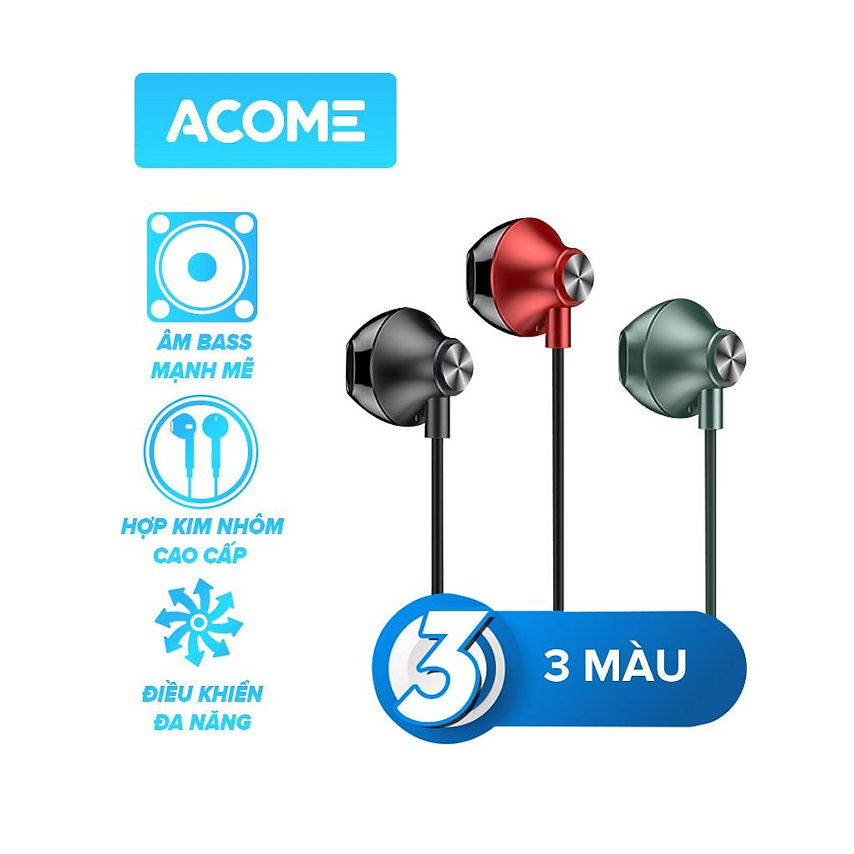 Tai nghe nhét tai acome aw05 âm thanh hd cổng kết nối 3.5mm - hàng chính hãng bảo hành 12t