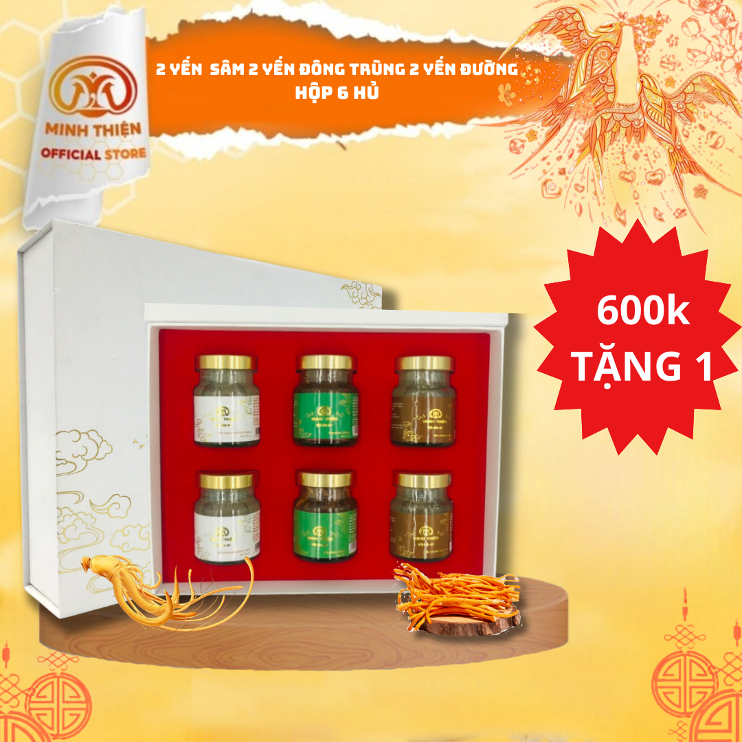 Set quà trung thu hộp 6 hủ yến chưng sẵn combo 2 hủ yến đông trùng 2 hủ yến chưng nhân sâm 2 hủ yến chưng đường phèn minh thiện