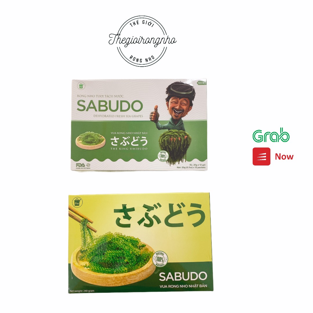 1 hộp rong nho Sabudo chính hãng 12 gói tặng chai sốt mè kewpei, rong nho tách nước kèm nước sốt siêu ngon theo công nghệ Nhật Bản