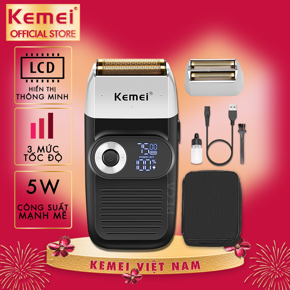 Máy cạo râu lưỡi kép 3 mức tốc độ Kemei KM-2026 màn hình LCD, công suất 5w mạnh mẽ, có thể fade trắng chân tóc - phân phối chính hãng
