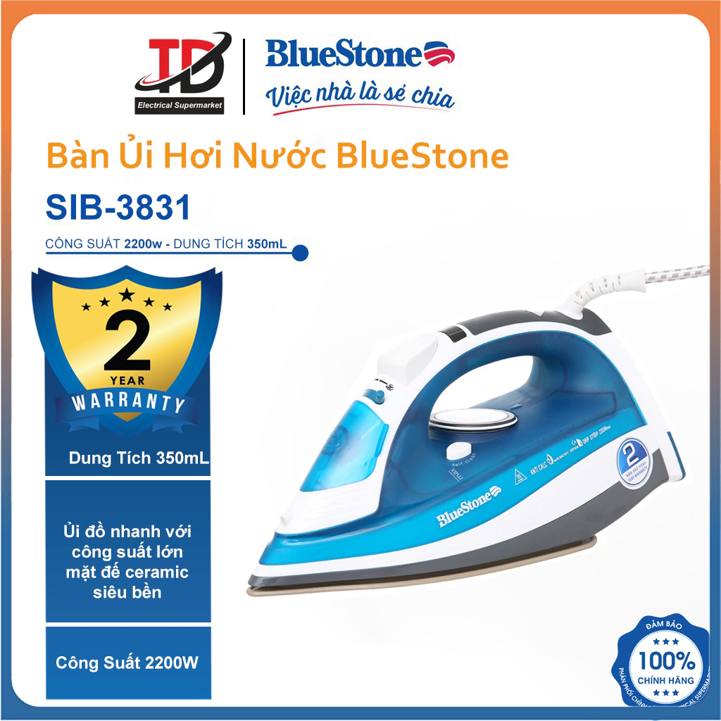 Bàn ủi hơi nước bluestone sib-3831,công suất 2200w - bảo hành chính hãng 2 năm