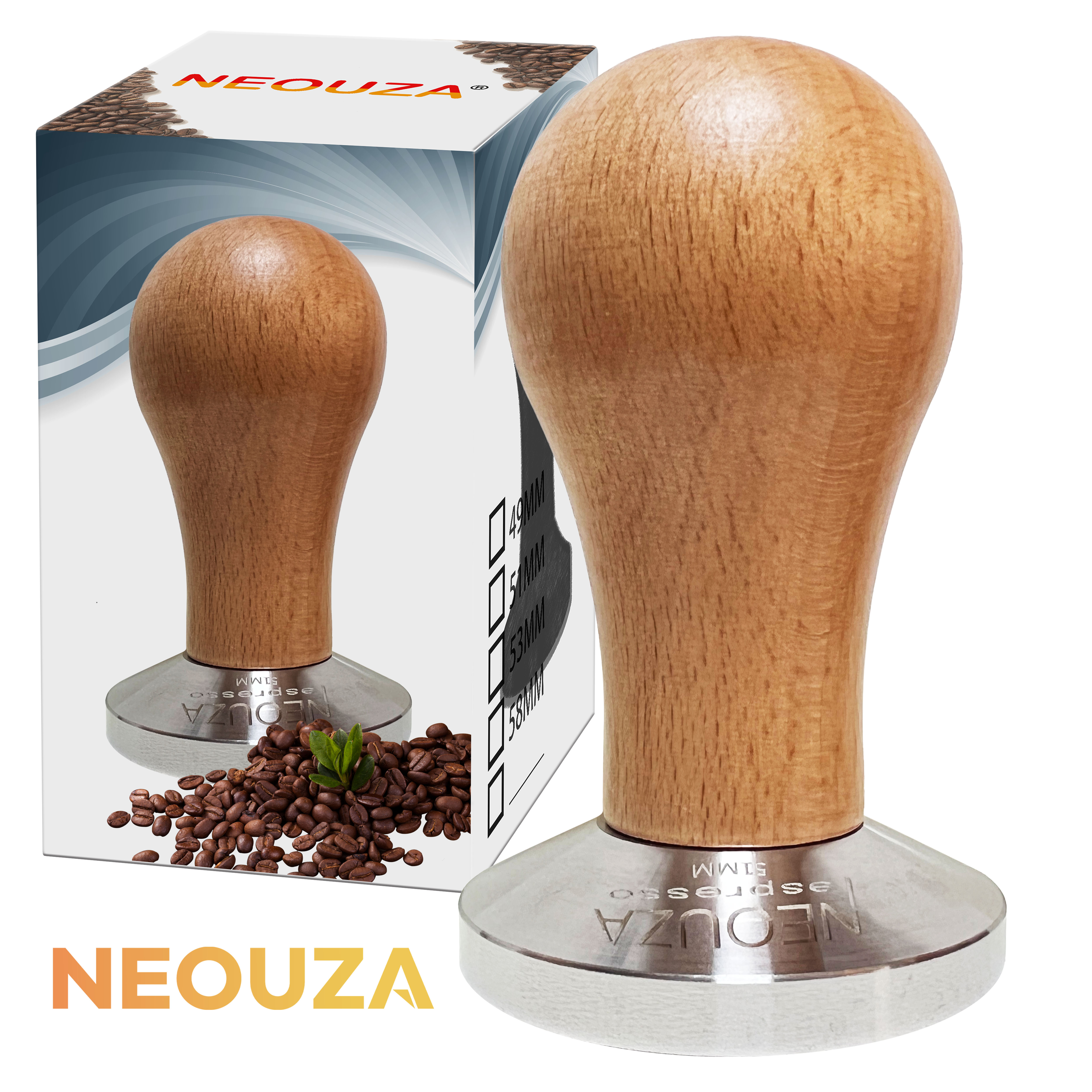 Neouza máy pha cà phê tamper 51mm 53mm 58mm barista bột đậu báo chí thép không gỉ cán gỗ cơ sở phẳng, phù hợp cho espresso lồng lọc portafilter
