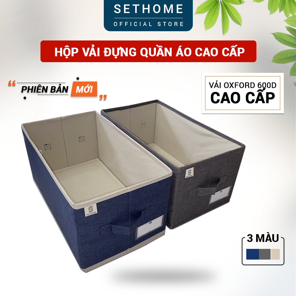 Hộp vải đựng quần áo không nắp SETHOME chất liệu vải không dệt, đựng sách vở, đồ cá nhân, có 3 tay cầm chắc chắn, có thể gấp gọn