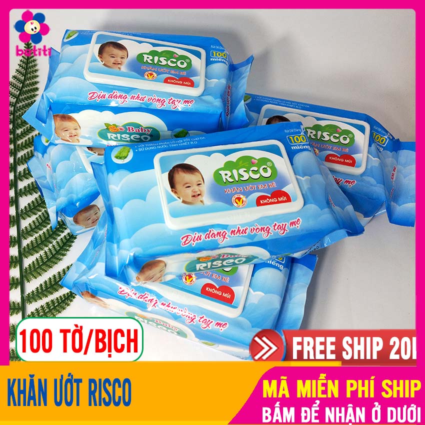 Khăn Giấy Ướt Cho Trẻ Sơ Sinh KHĂN ƯỚT RISCO (100 tờ/bịch) Không Mùi, Mềm Mại An Toàn Cho Bé - Khăn Giấy Ướt Cho Bé, Khăn Ướt Sơ Sinh
