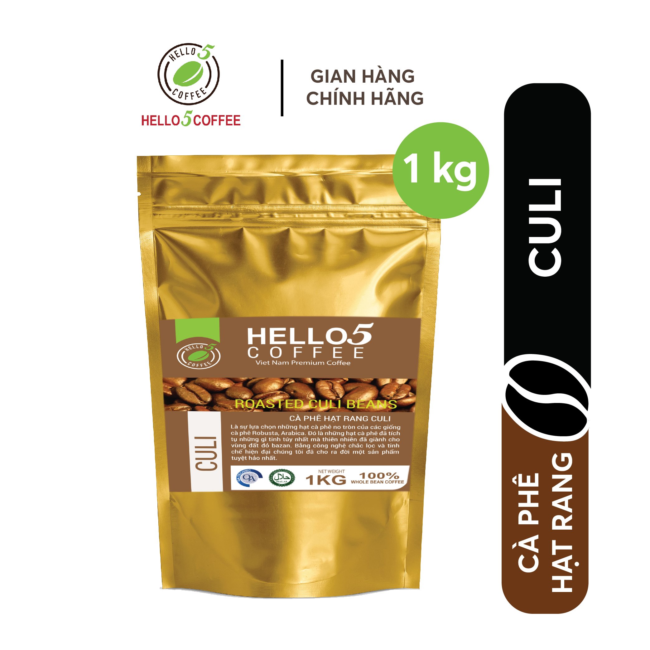 Cà phê hạt nguyên chất Culi Hello 5 Coffee - Gói 1kg