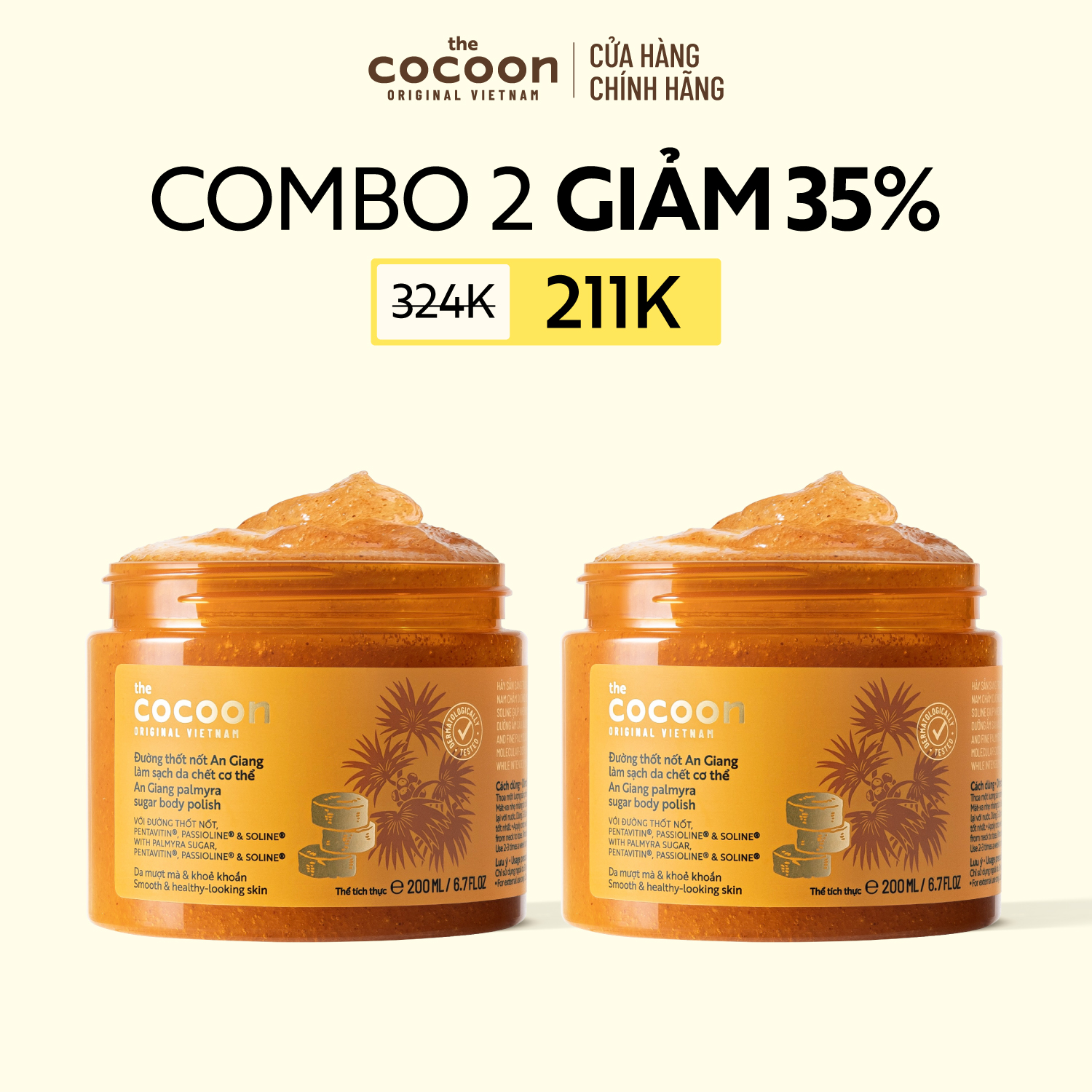 Combo 2 Đường Thốt Nốt An Giang tẩy da chết cơ thể Cocoon 200ml