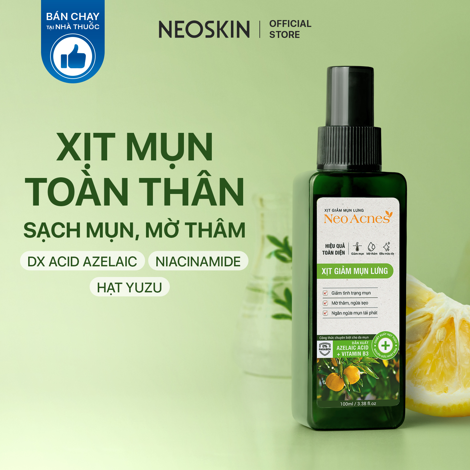 Xịt giảm mụn lưng giảm viêm nang lông Neoacnes sạch mụn mờ thâm giảm viêm 100ml