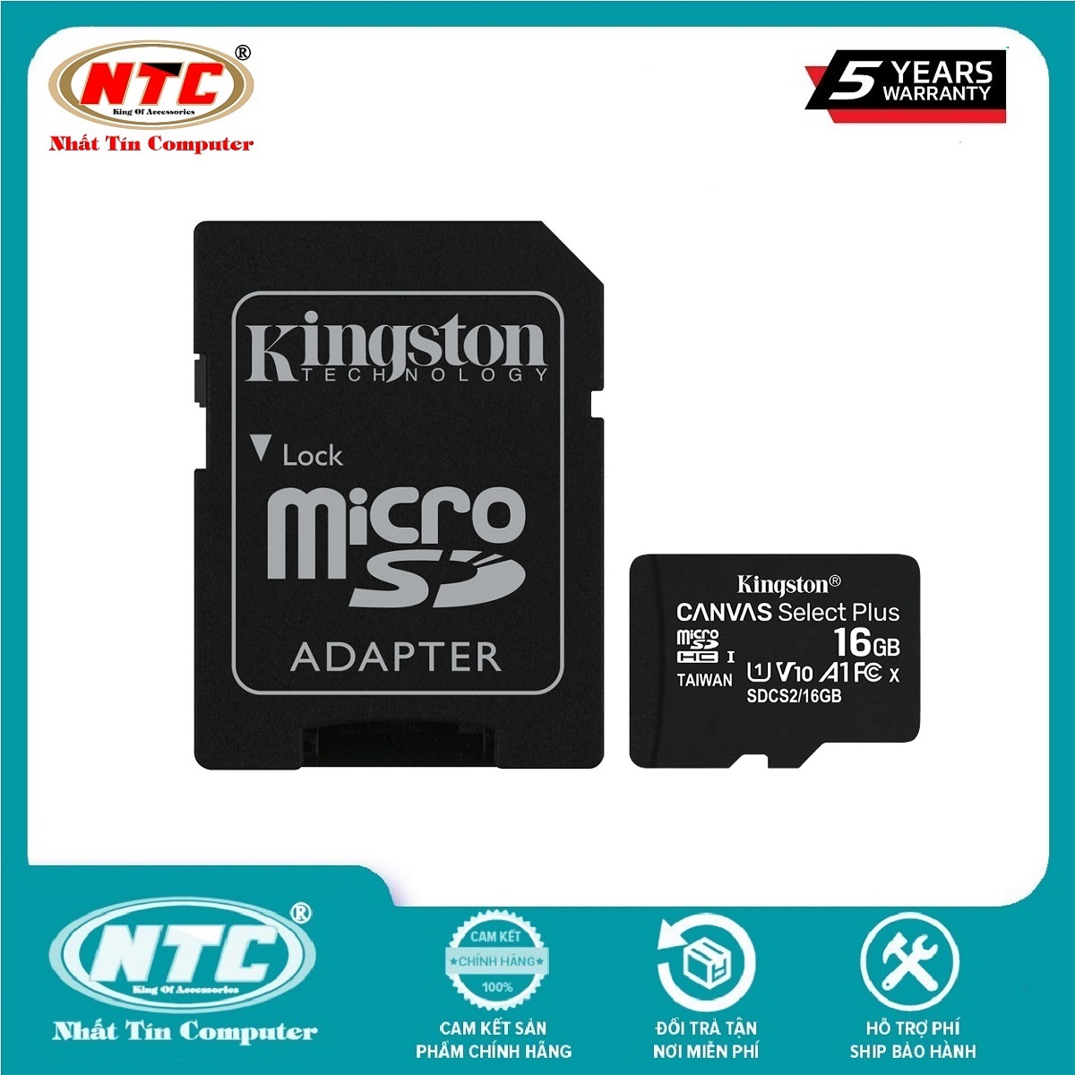 Thẻ nhớ microsdhc kingston canvas select plus 16gb u1 v10 a1 100mb/s - kèm adapter - nhất tín computer