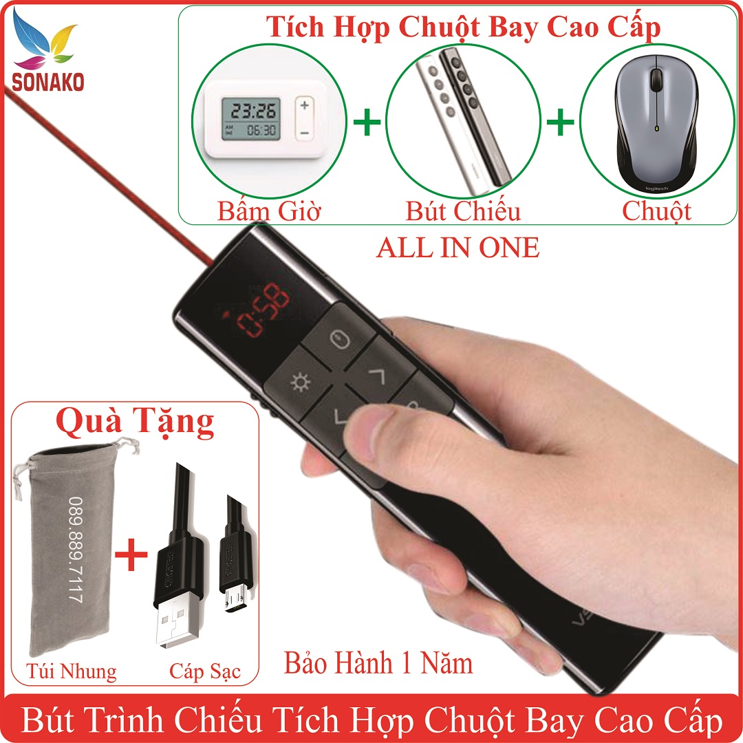 Bút trình chiếu Slide Laser VSON N81 kèm chuột bay + pin sạc cao cấp, bảo hành 12 tháng