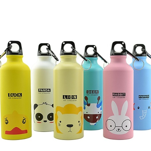 Bình Nước 500ml Bằng Hợp Kim Nhôm Thiết Kế Hoạt Hình -- bình uông nước - binh nước treo xe đạp