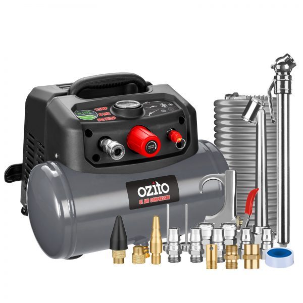 Máy nén khí xách tay không dầu hiệu ozito macp-015 với 20 phụ kiện chính hãng mới 100% nhập khẩu úc