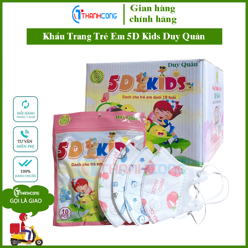 Thùng 100 chiếc khẩu trang trẻ em 5d kids mask duy quân 10 gói 100 cái danh cho trẻ em từ 1-10 tuổi