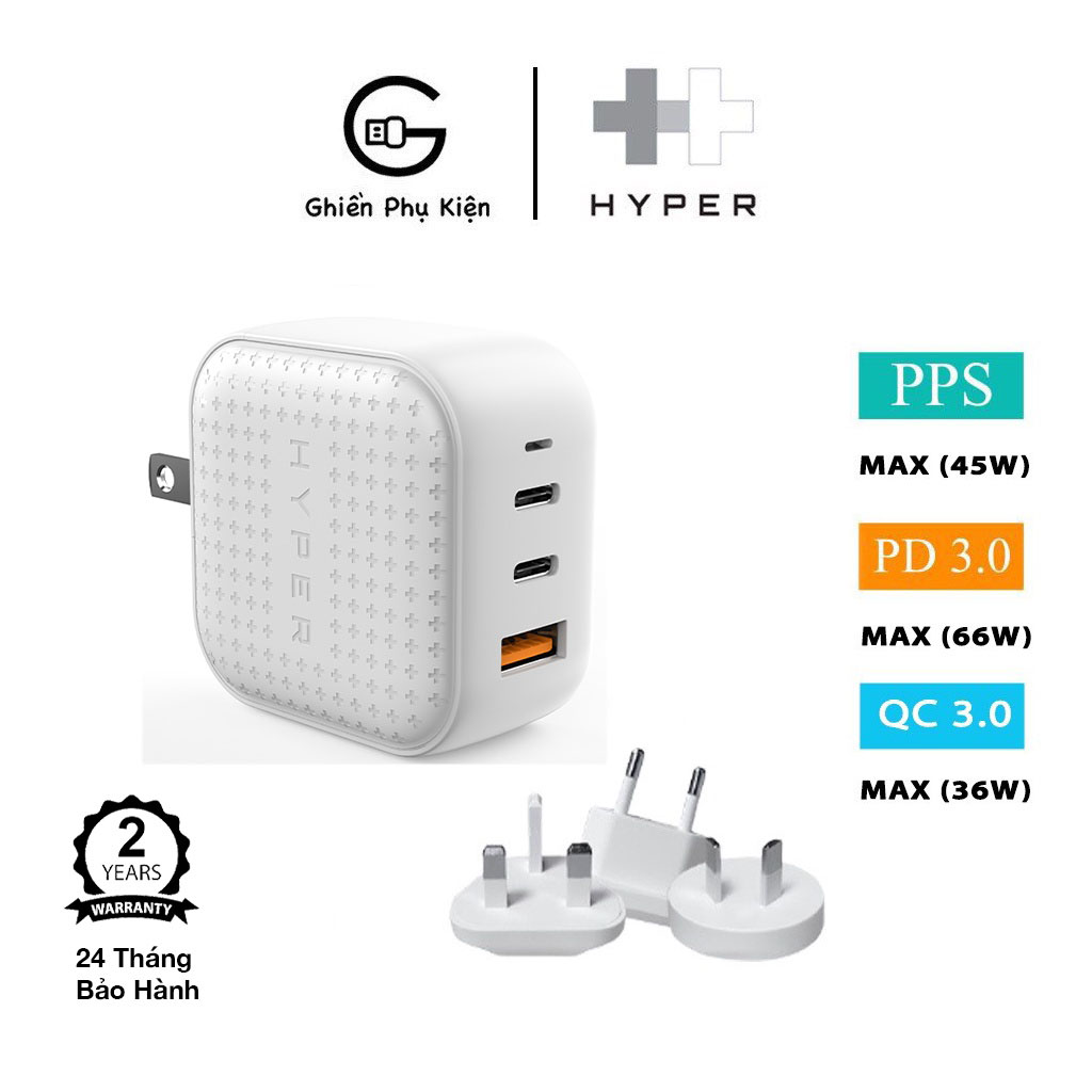 Sạc đa cổng hyperjuice hj265 pd/qc3.0 và pps 66w gan 2c1a - hàng chính hãng