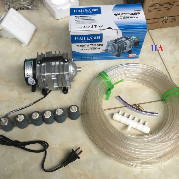 Máy sục sủi thổi khí oxy hồ bể cá cảnh HAILEA aco-208 + 6 quả sủi + 12m dây (25w - 220v) | máy thổi oxy cho hồ bể cá 25w | máy sục khí bể cá điện 220v | máy sục khí bể cá mini | máy sục khí | máy sục khí mini | máy sục oxi bể cá