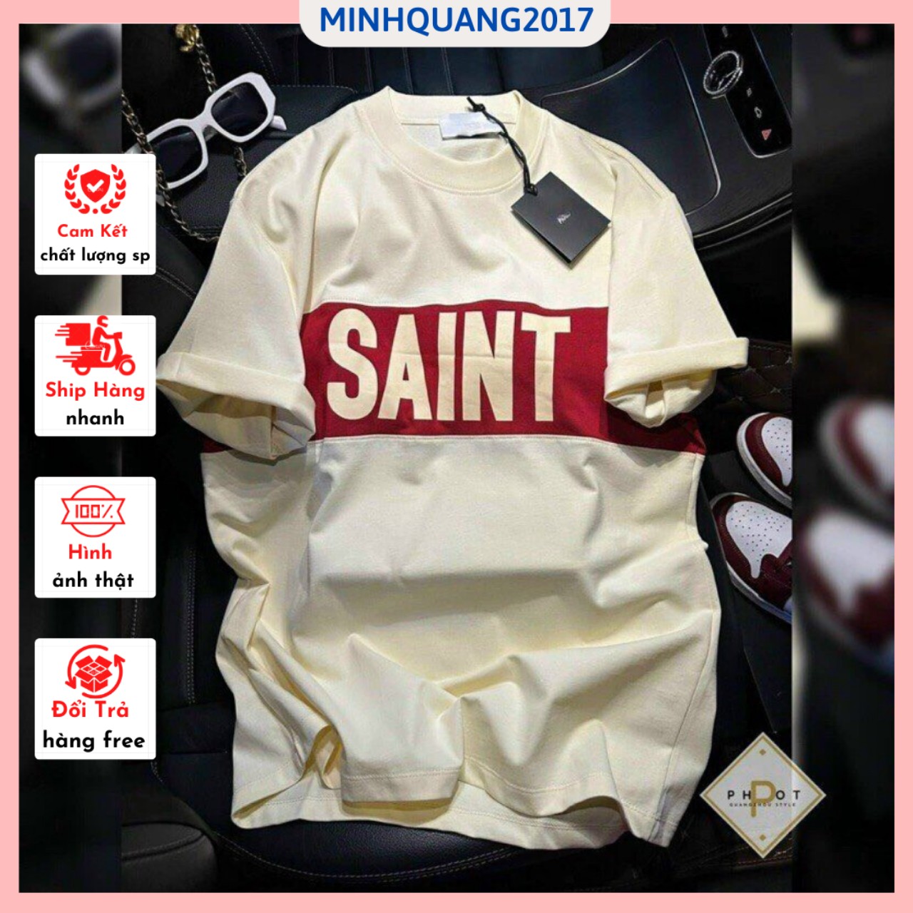 Áo Thun nam áo thun unisex SAINT dáng rộng cộc tay cổ tròn áo phông nam nữ áo thun nam hottrend