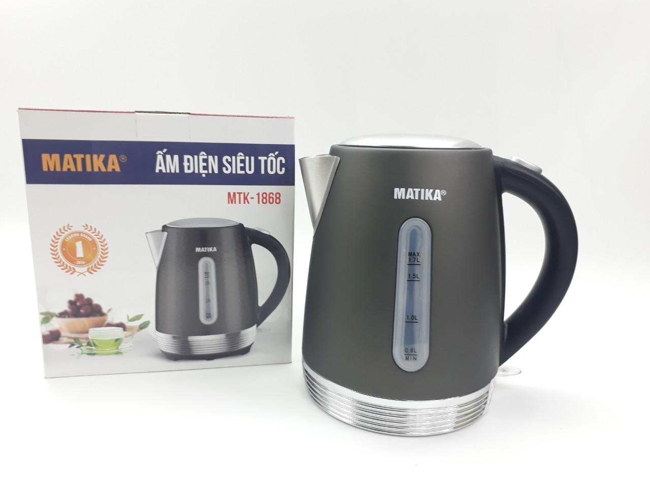 Bình đun siêu tốc cao cấp matika 1.7l 1800w có bảo vệ chống quá nhiệt màu đen mtk-1868