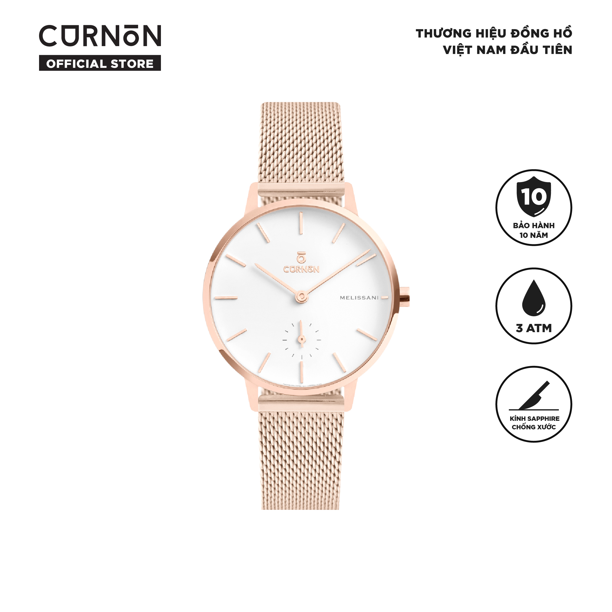 Đồng hồ nữ Curnon Melissani Serene dây thép cao cấp - Thiết kế hiện đại, thời trang - Kính Sapphire, chống nước 3ATM - Hàng chính hãng