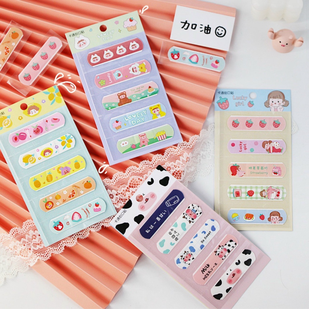 Vỉ 5 Băng dán cá nhân hoạt hình nhiều mẫu dễ thương