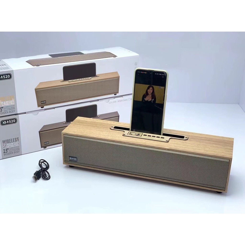 Loa bãi nhật nguyên bản - loa bluetooth bass mạnh xm-520 20w- loa vỏ gỗ sang trọng, bass siêu trầm, bluetooth 5.0, kết nối bluetooth và aux hàng chính hãng
