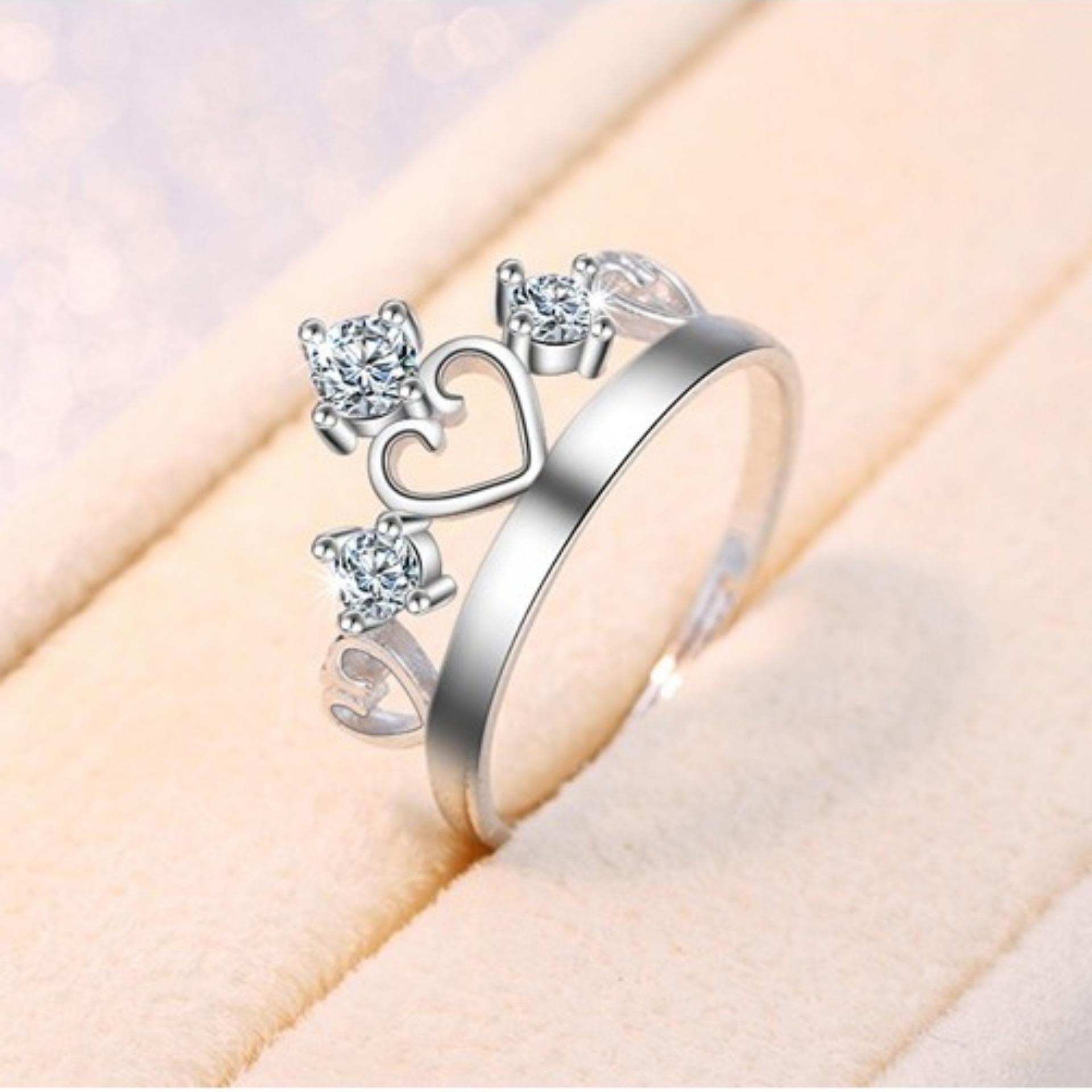 [HCM]Nhẫn Nữ Mạ Bạc 925 Siêu rẻ Bán chạy Đính Kim Cương Zircon 6 Châu Lấp Lánh Giá sỉ Thời Trang Nhật Bản Phụ kiện quần áo SPR-JZ049