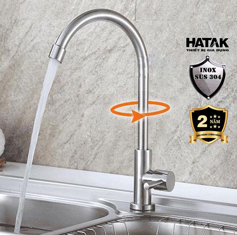 Vòi rửa chén lạnh inox 304, vòi chén inox vòi rửa bát tăng áp, vòi chậu rửa chén, vòi chậu rửa bát hatak ha-4001
