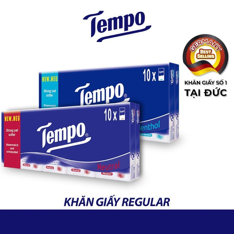 Lốc 10 gói khăn giấy bỏ túi tempo mùi bạc hà , không mùi