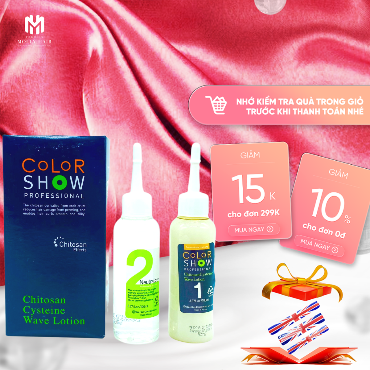 Thuốc uốn tóc cao cấp Mollyhair thương hiệu Color show, sử dụng trên mọi loại tóc uốn lạnh siêu dưỡng tại nhà