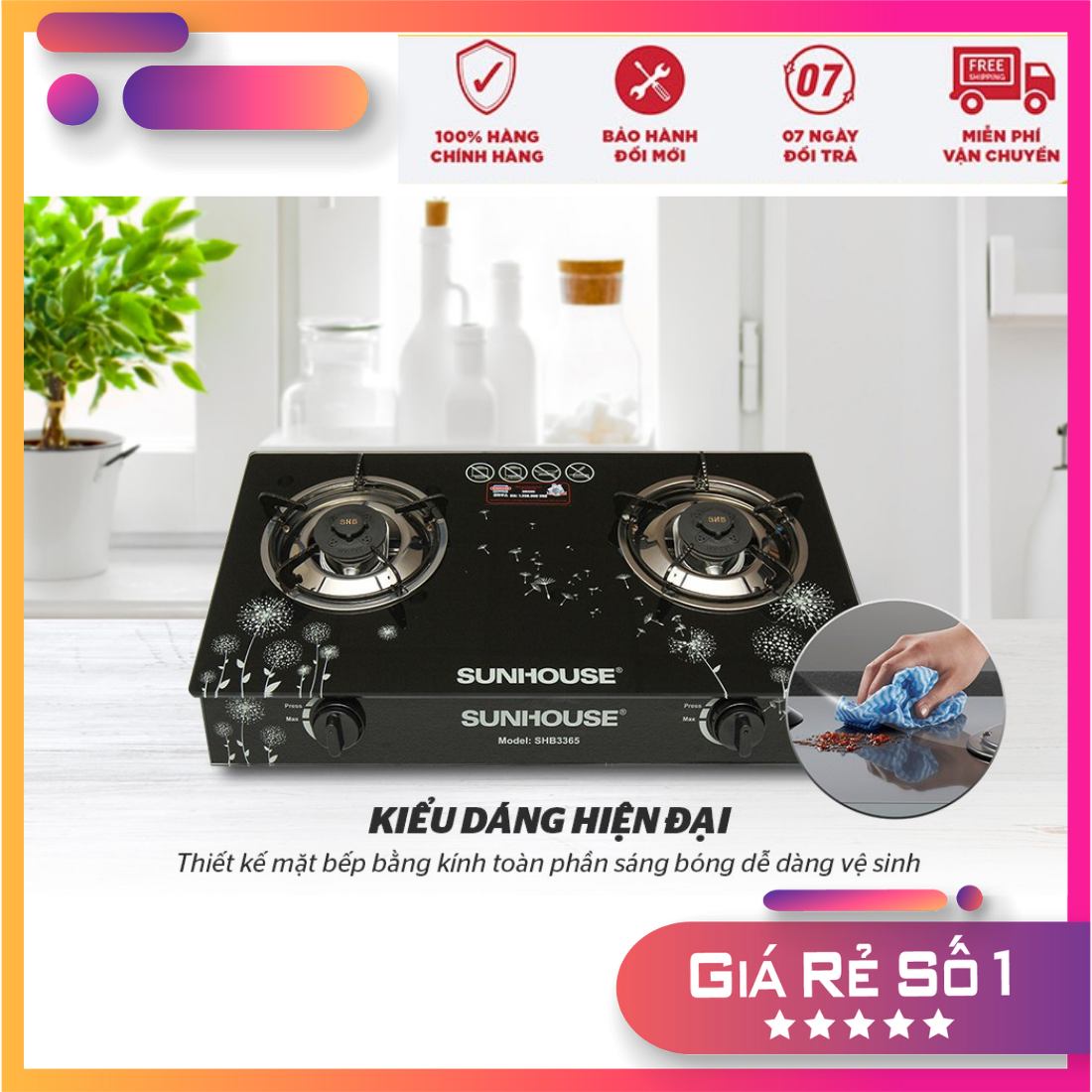 Bếp gas dương kính Sunhouse SHB3365