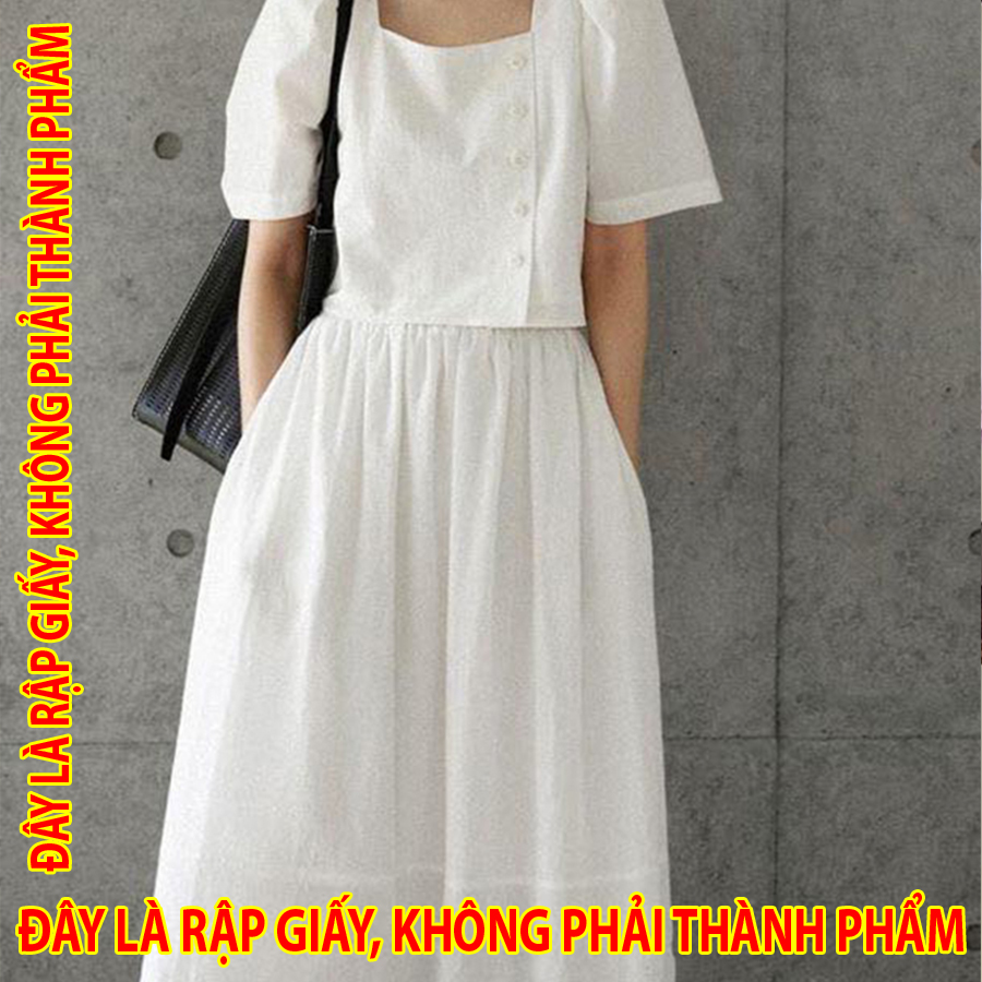 Rập Giấy WW069 - Set áo cổ vuông & chân váy midi