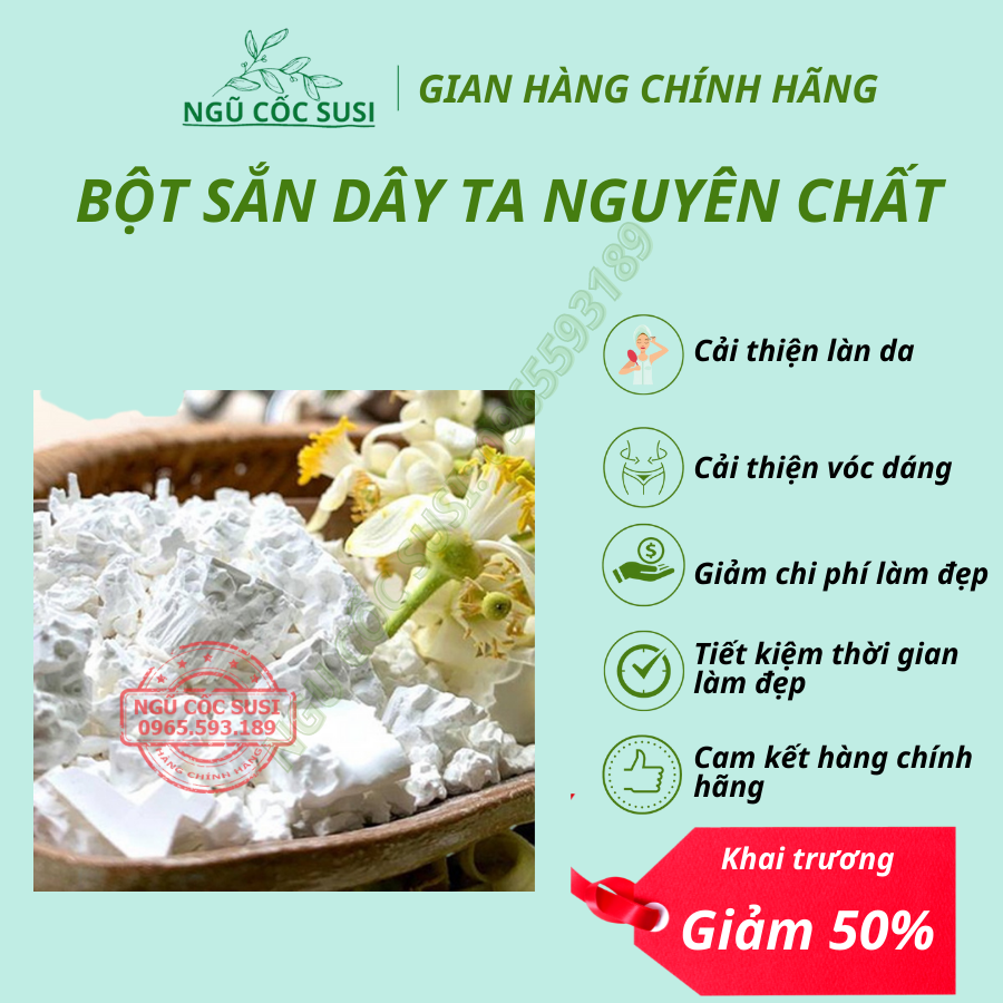 Bột sắn dây nguyên chất loại đặc biệt 500g, tinh bột sắn dây sấy điện ướp hoa bưởi sạch mịn, thơm ngon