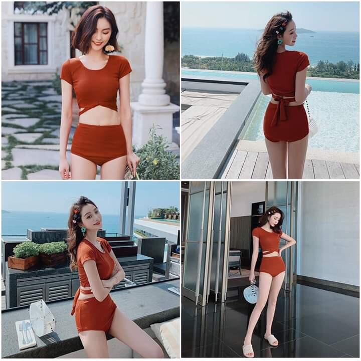 Bikini, đồ bơi đi biển hai mảnh tay cộc hàn quốc cột eo ms39