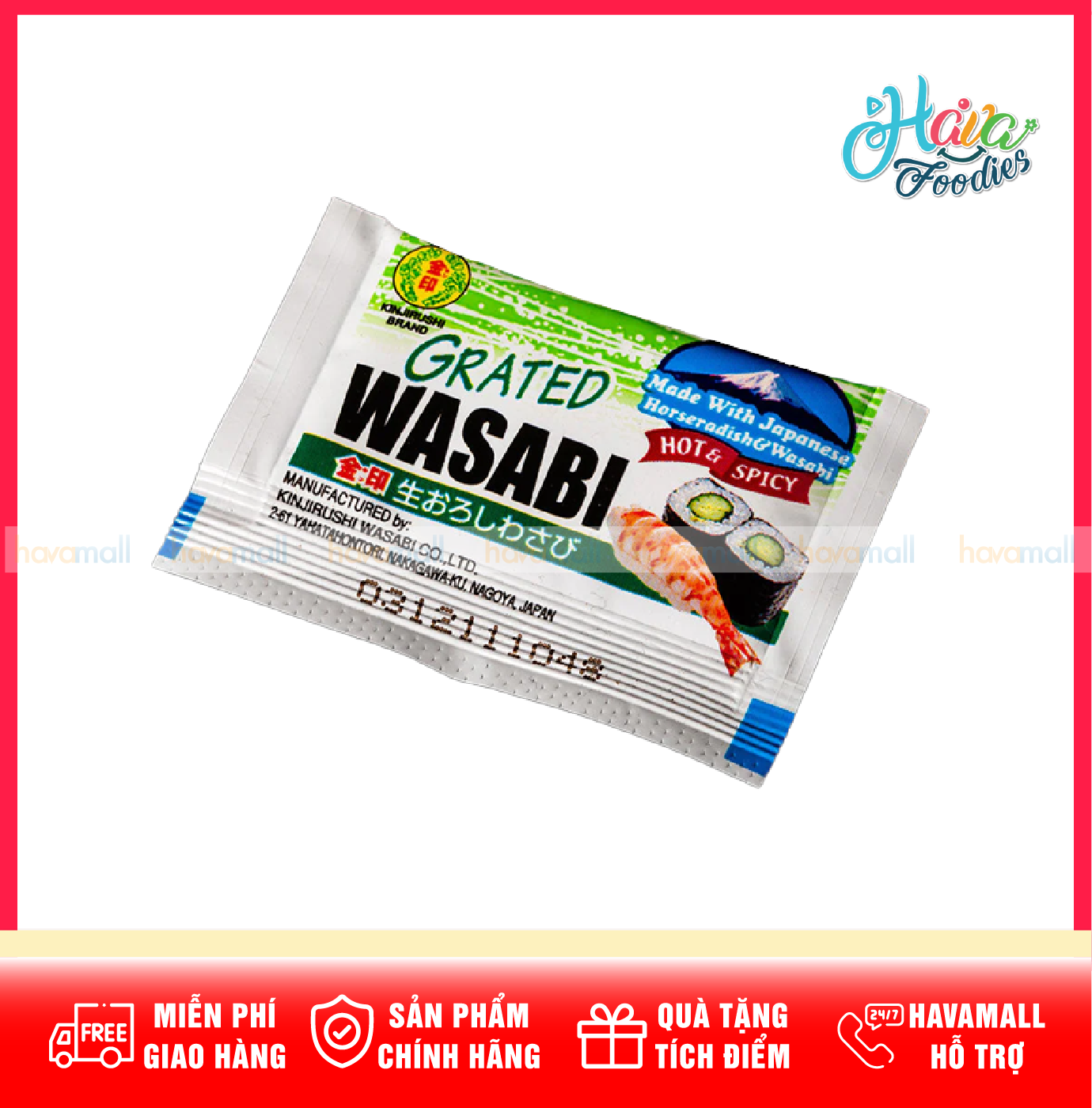10 gói Mù Tạt Tươi Nhập Khẩu Nhật Bản Kinjirushi Gói Nhỏ 2.5g – Kinjirushi Grated Wasabi Hot & Spicy