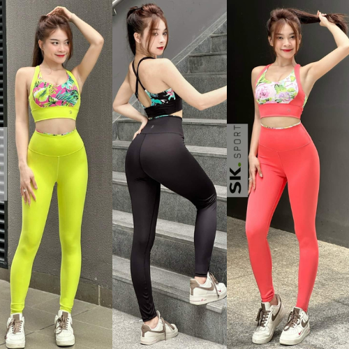 Đồ tập yoga, gym, aerobic, set yoga hoạ tiết, áo bra hoạ tiết xinh xắn, bra dây đan
