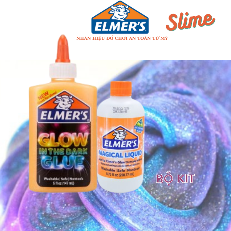 Slime mây phát sáng trong tối Elmer’s Glow in the Dark 147ml- bộ kit làm slime màu cam