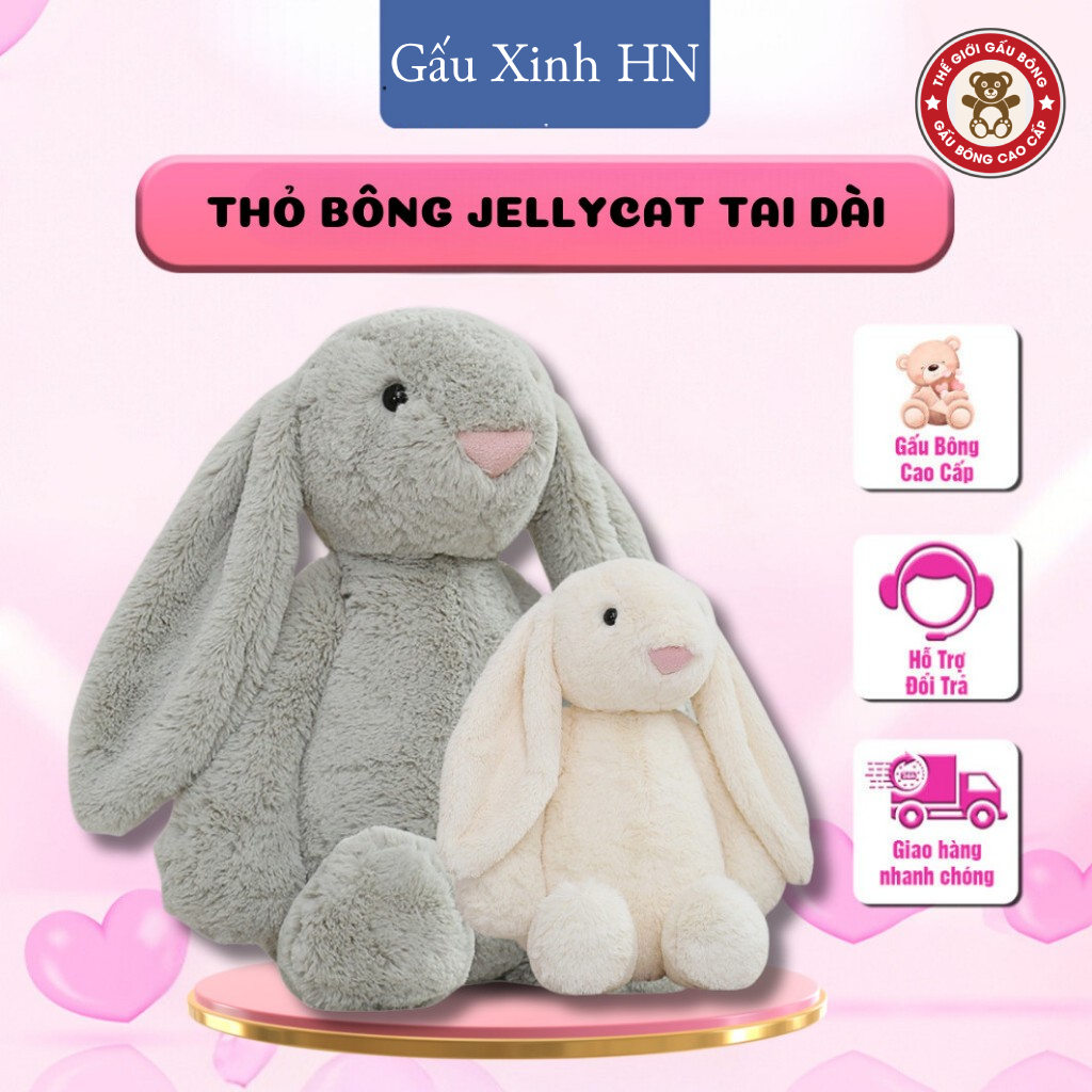 Gấu Bông Jelly Cat Bunny Tai Dài 4 Màu Đặc Biệt Đủ Size Lông Mềm Mịn Chất Cao Cấp | gauxinhhn