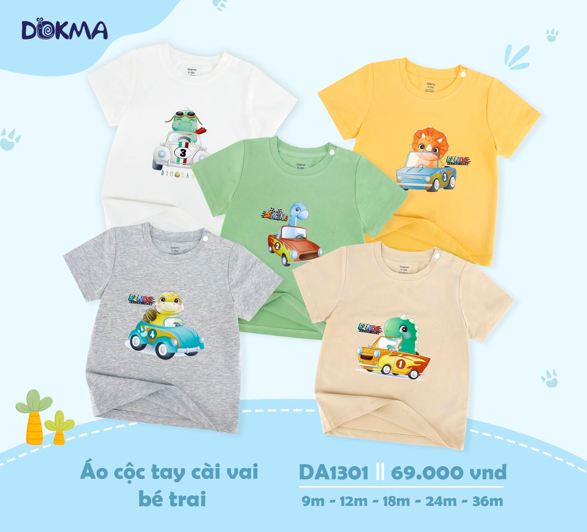 Áo thun Dokma cổ tròn cộc tay mềm mát cho bé trai