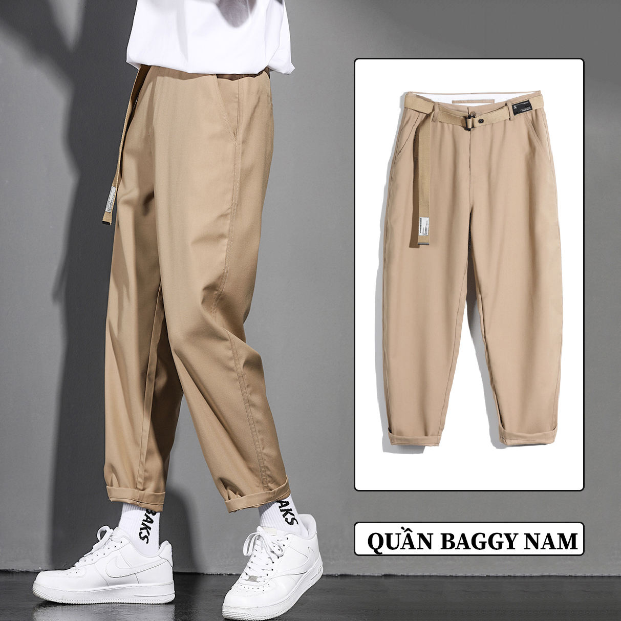 Quần Tây Âu Baggy Nam Chinos Xắn Gấu Hàn Quốc Ống Suông Basic Lưng Cài Kiểu Dáng Thanh Lịch Thời Trang SMARTLY GIRL JOGGER NAM 9000066