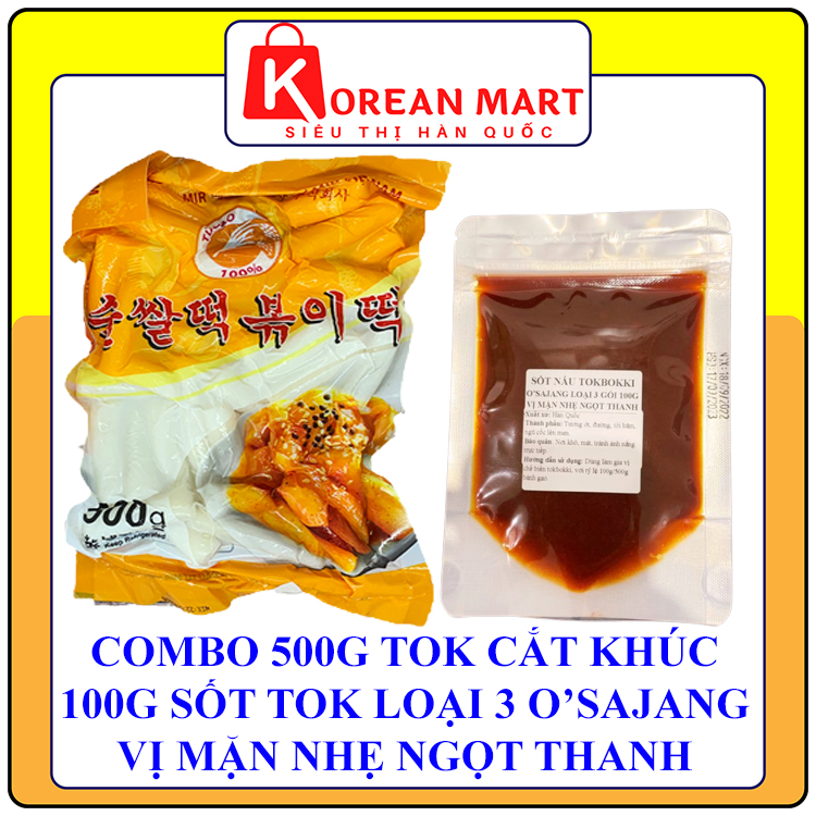 Bánh gạo hàn quốc cắt khúc Mir gói vàng 500g kèm 100g sốt tokbokki