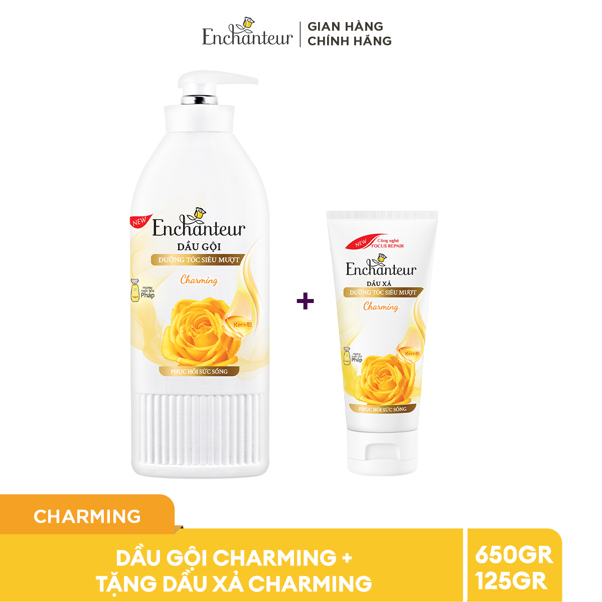 Combo Dầu gội Enchanteur Charming 650g+ Dầu xả Charming 125g