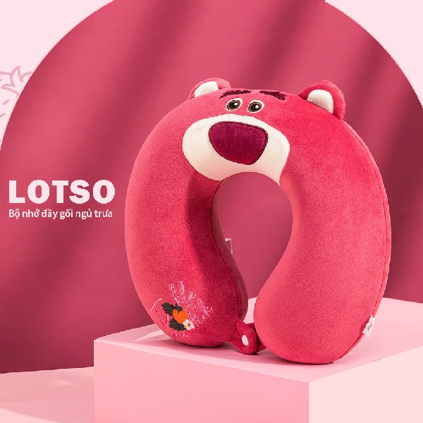 Gối kê cổ chữ u cao su non siêu mềm mại thiết kế hoạt hình gấu dâu lotso disney cao cấp