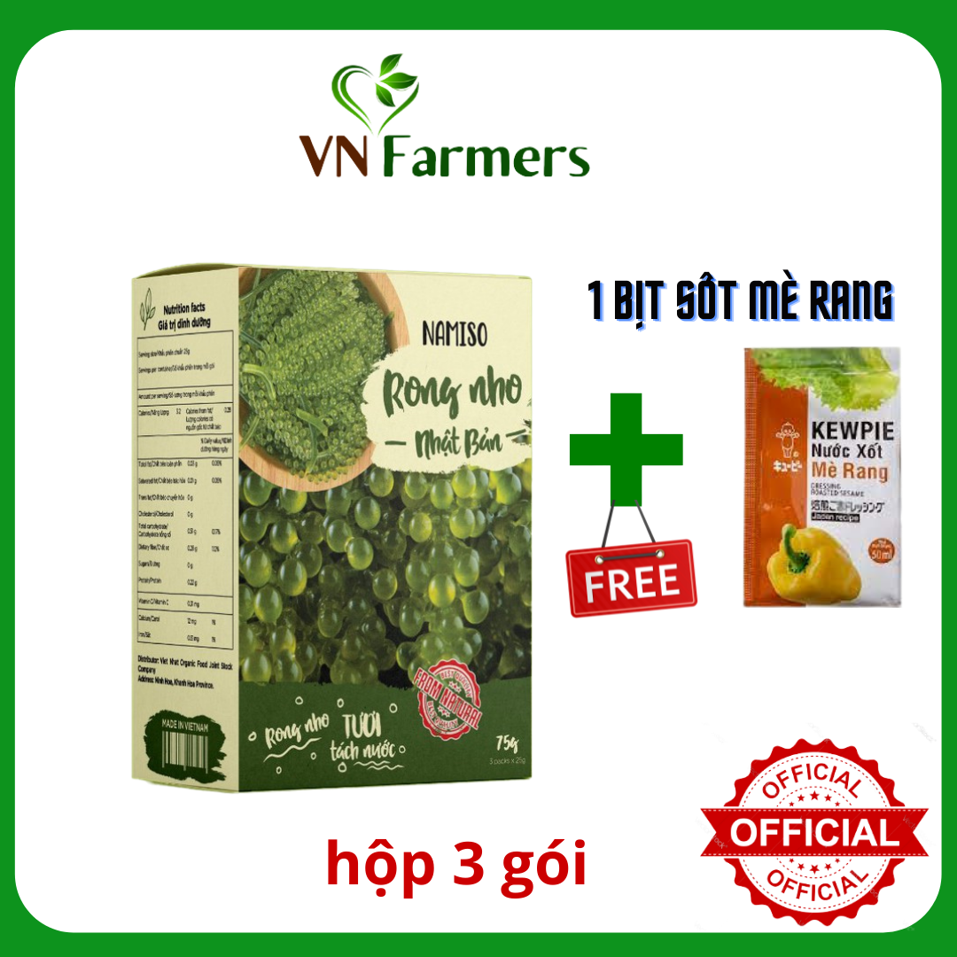 Hộp 3 gói Namiso Rong nho kèm nước sốt Kewpie 15ml - ăn giòn rộp rộp rất ngon| rong nho ngon bổ rẻ | VN Farmers