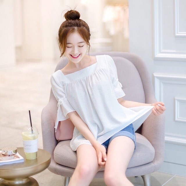 Áo Kiểu Nữ Cổ Vuông Tay Xẻ