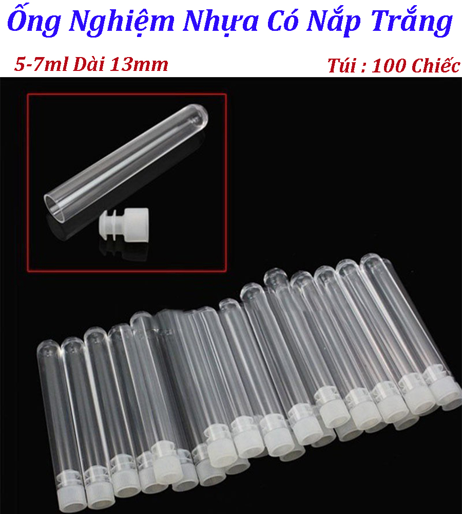 Ống Nghiệm Nhựa Có Nắp Trắng 5-7ml Túi 100 Ống